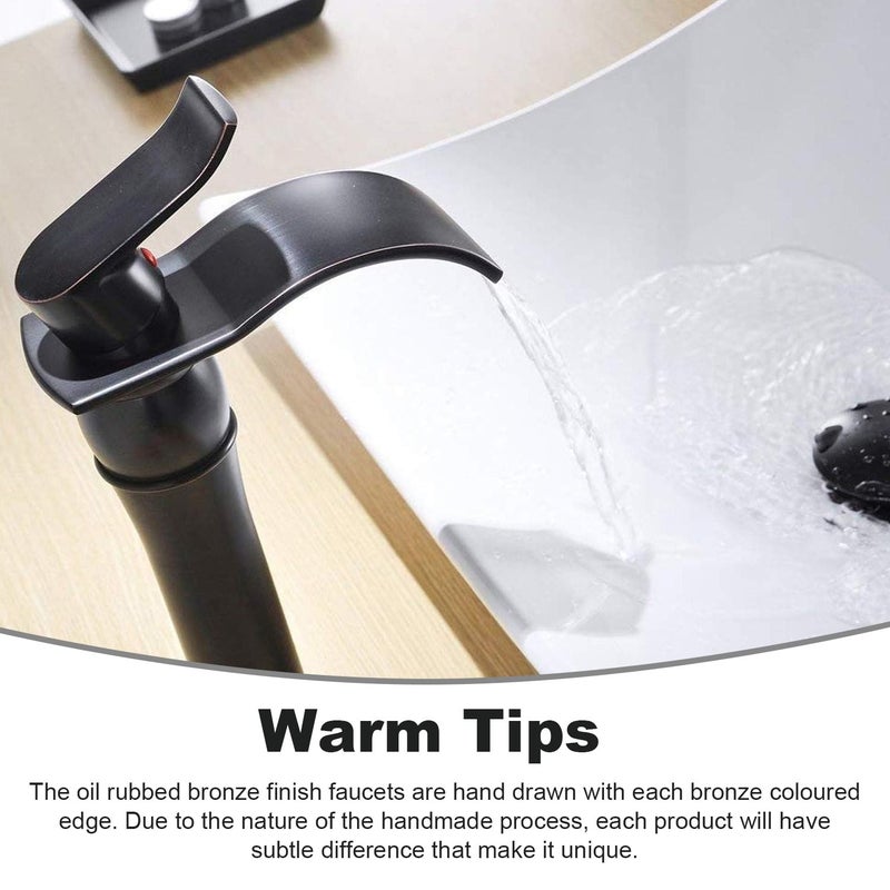 BWE Vessel Sink Faucet Oil Rubbed Bronze Farmhouse Waterfall Single Hole Bathroom Faucet with Pop Up Drain Without Overflow and Supply Line Bath Basin Single Handle Faucets Sink Lavatory Mixer Tap - Image 3
